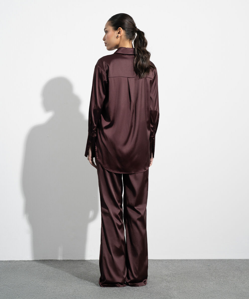 Women's Western Maroon Polka Dot Satin Shirt