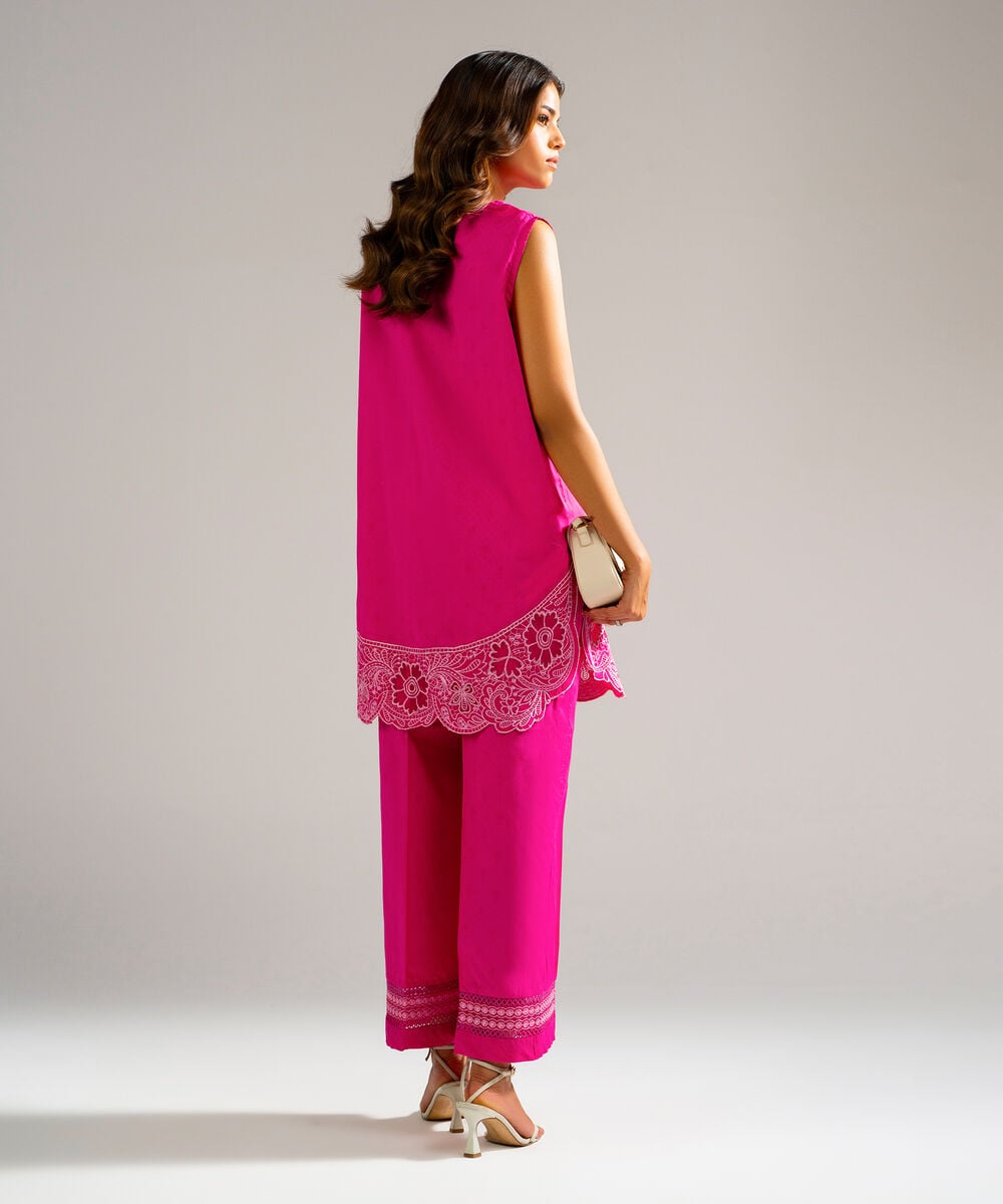 Women's RTW Self Jacquard Embroidered Pink 2 Piece Suit
