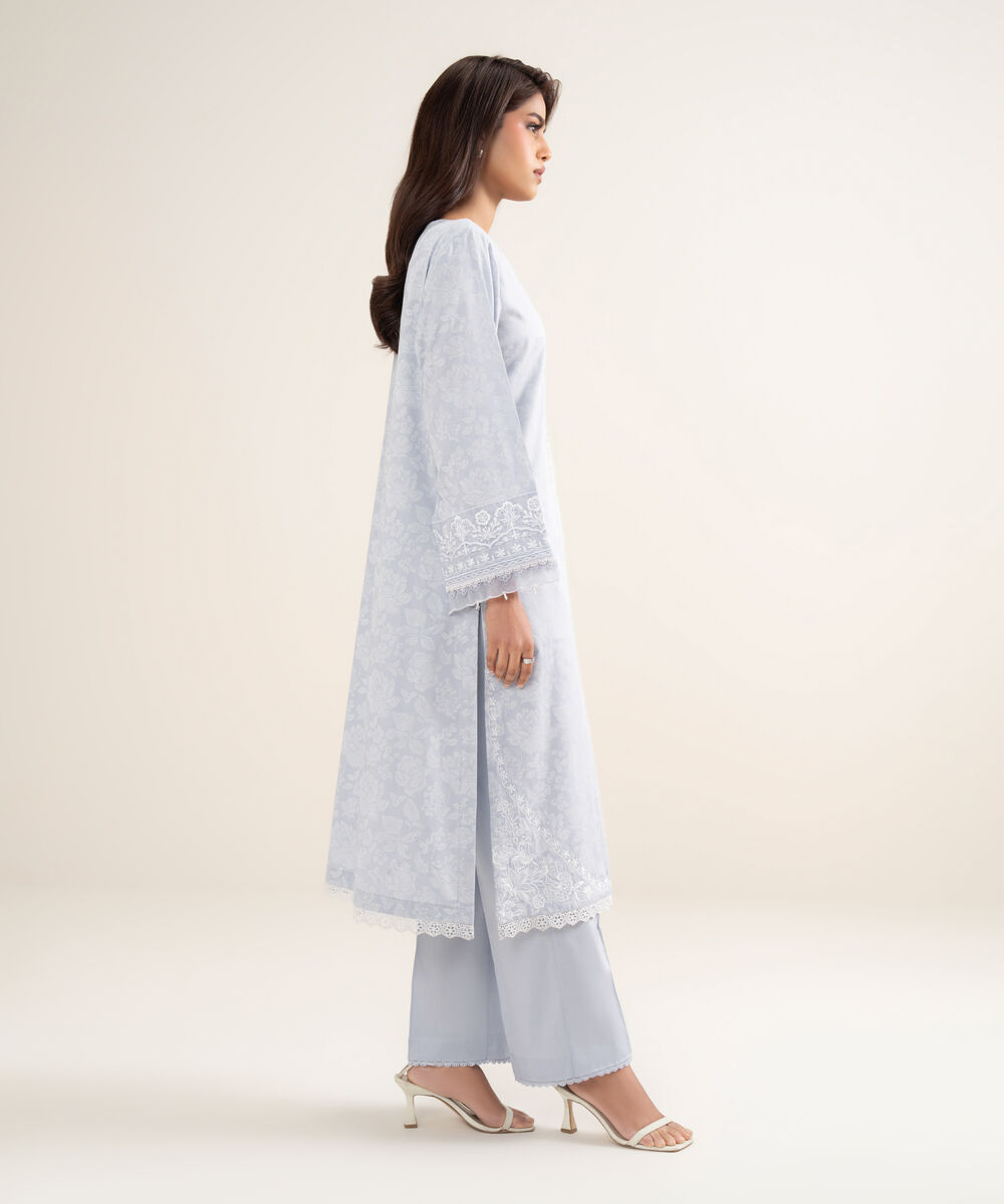 Women's RTW Premium Cotton Satin Embroidered Purple A-Line Shirt