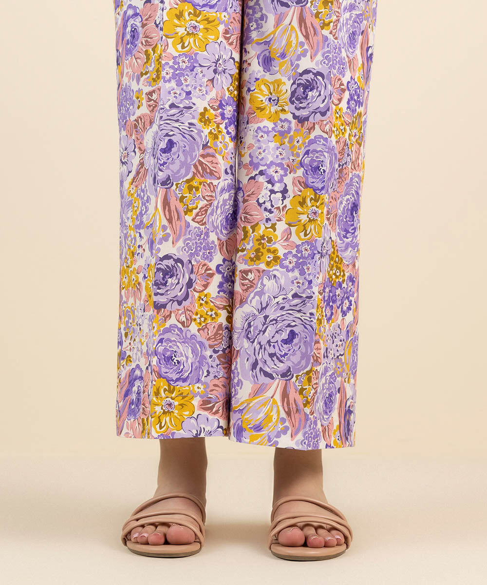 Woman - Purple Printed Cambric Culottes
