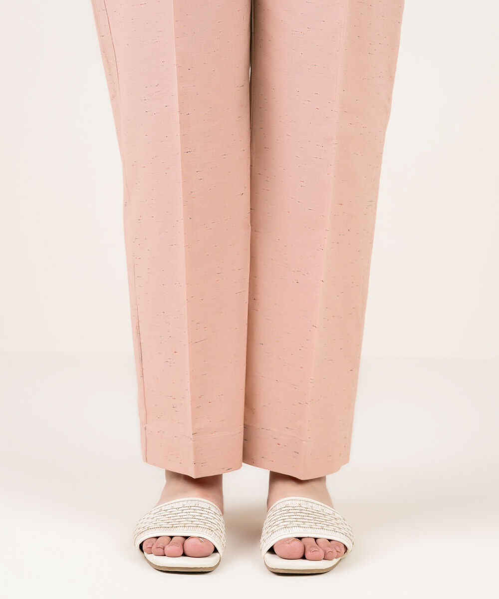 Women's RTW Multi Neps Solid Pink Straight Pants