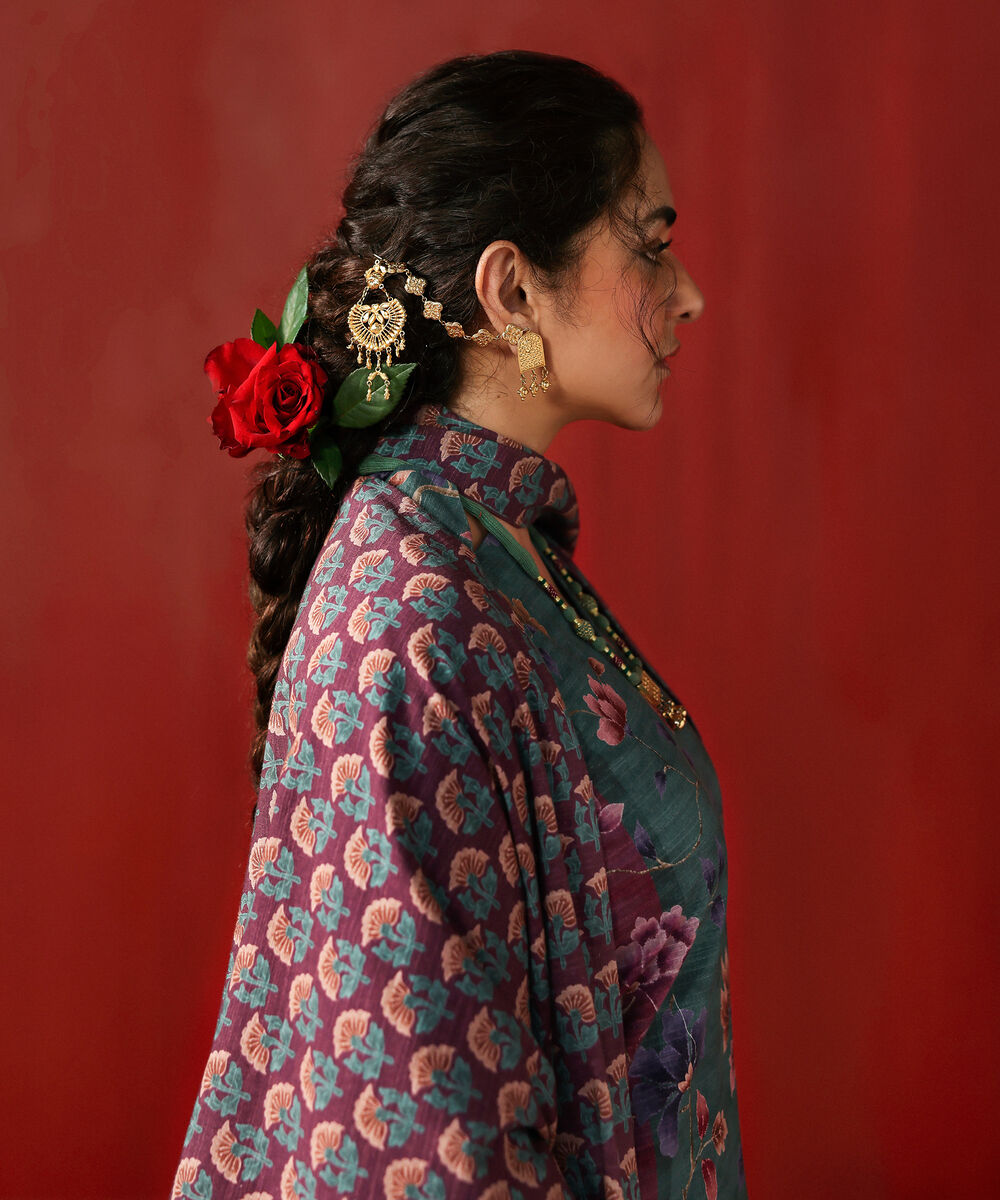 Women's Unstitched Cotton Printed Green 3 Piece Suit