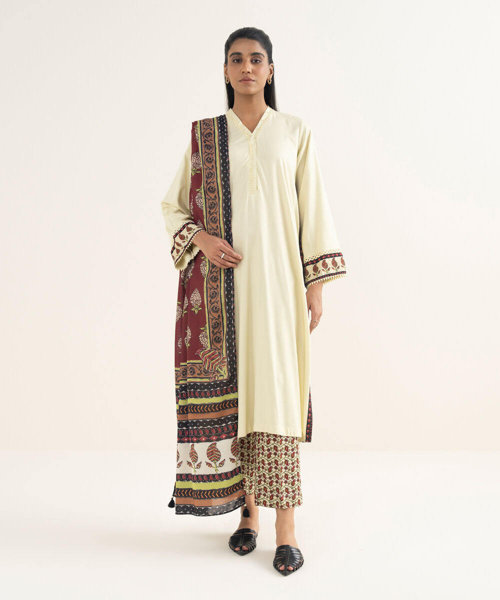 Women's RTW Textured Viscose Solid Off White A-Line Shirt