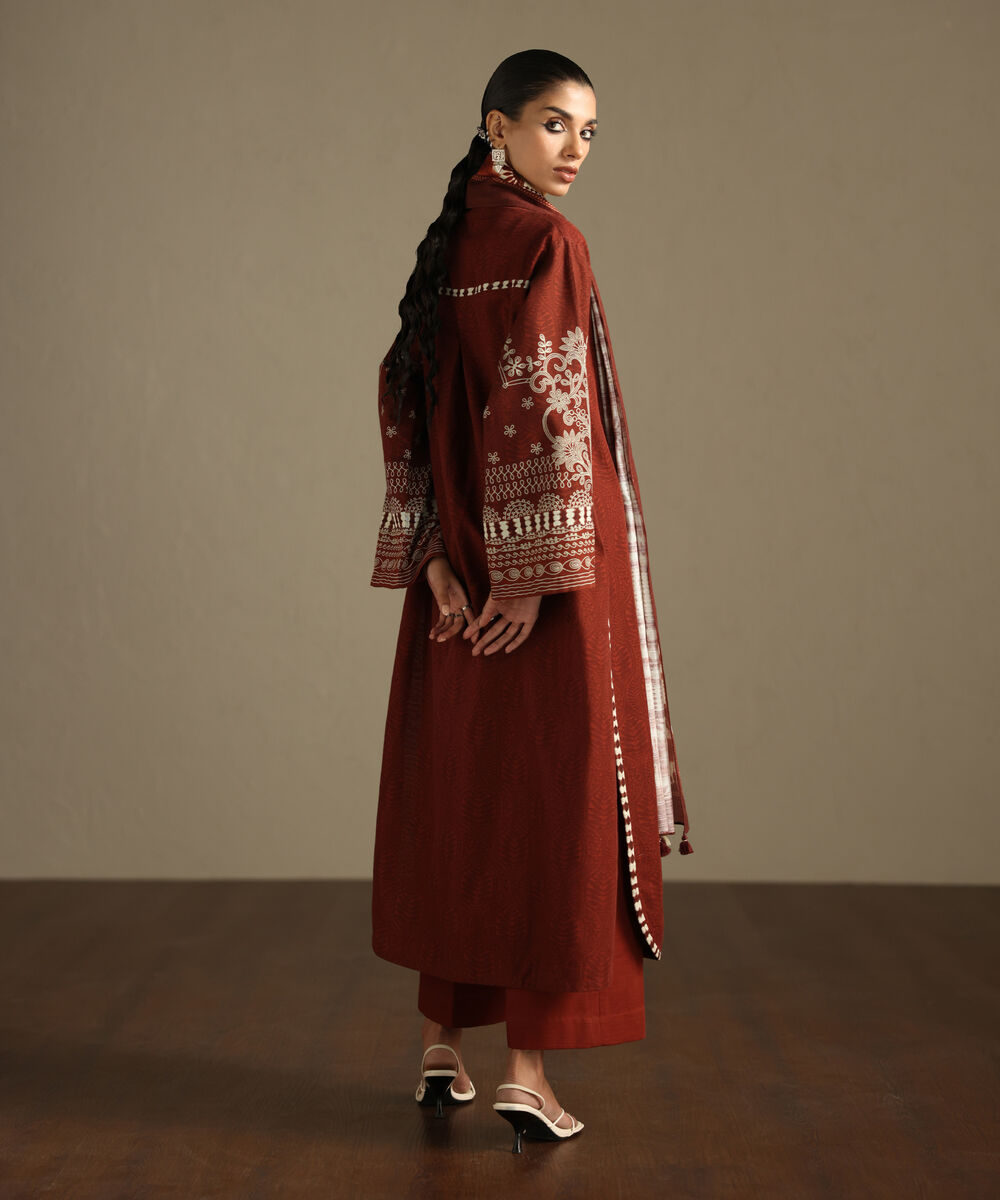 Women's Unstitched Light Khaddar Printed Red  3 Piece Suit