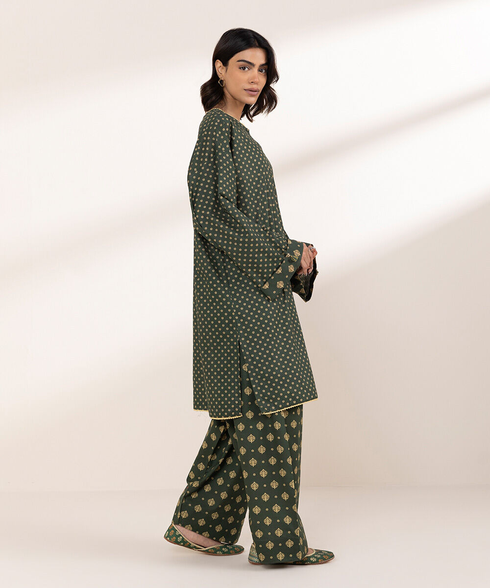 Women's RTW Cross Hatch Green Printed Boxy Shirt