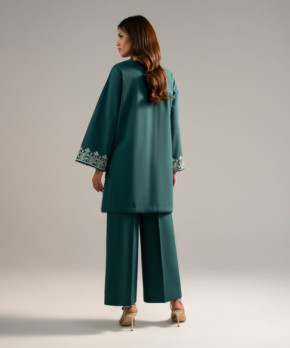 Women's RTW Lawn Embroidered Dark Green Straight Shirt