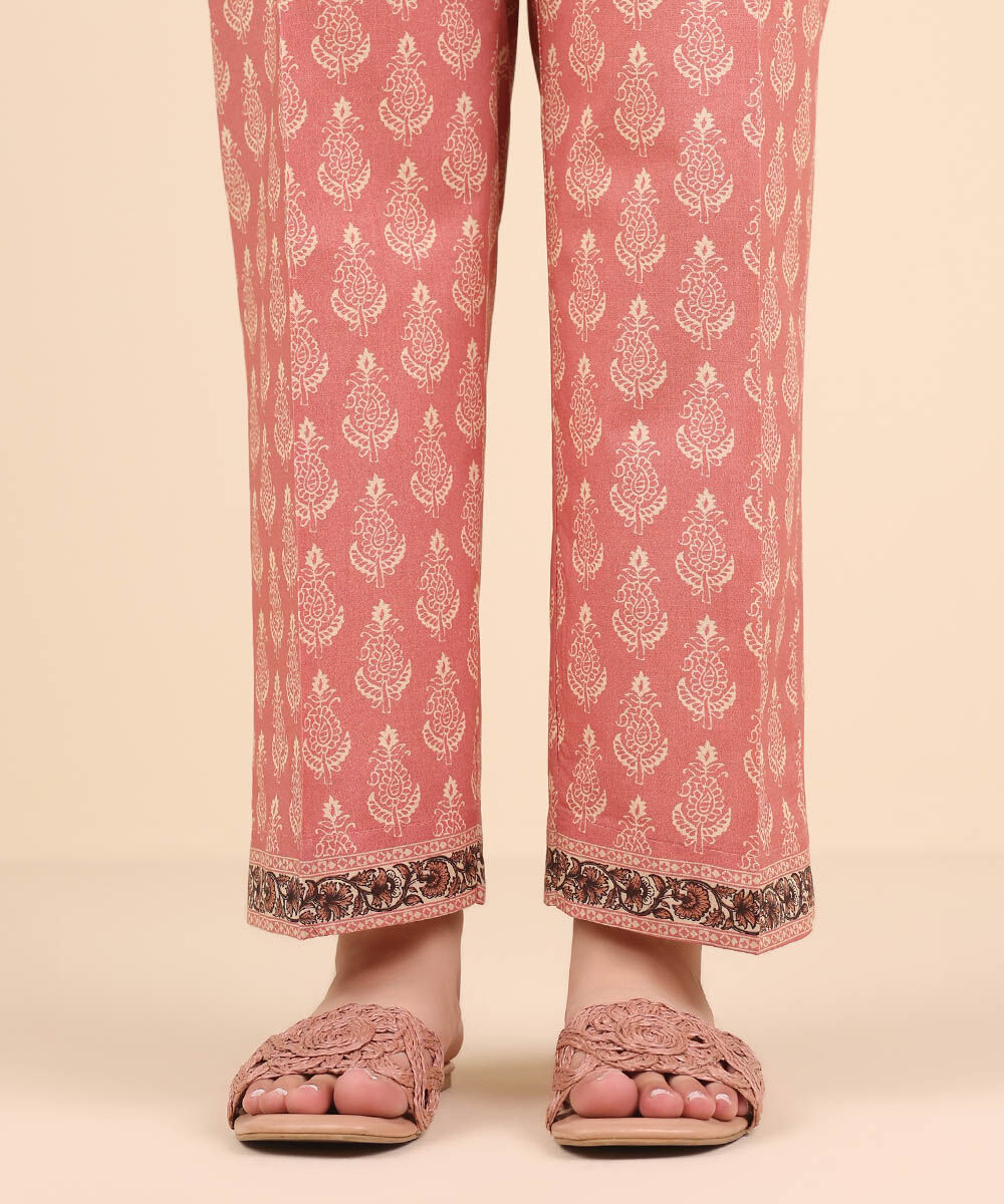 Women's Pret Cambric Pink Printed Straight Pants