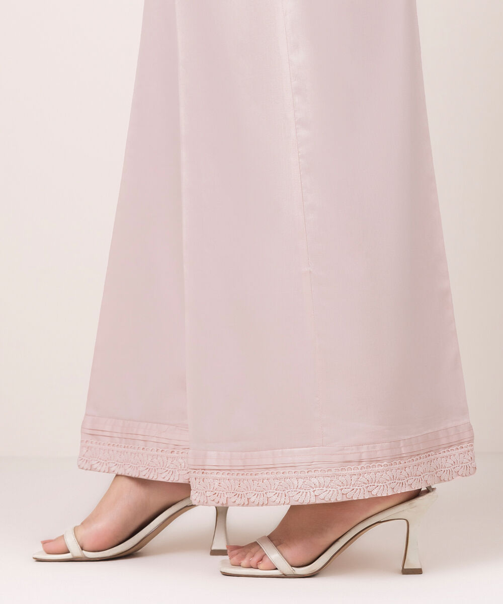 Women's RTW Cambric Solid Pink Flared Pants