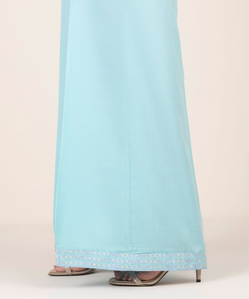 Women's RTW Cotton Viscose Embroidered Blue Flared Pants