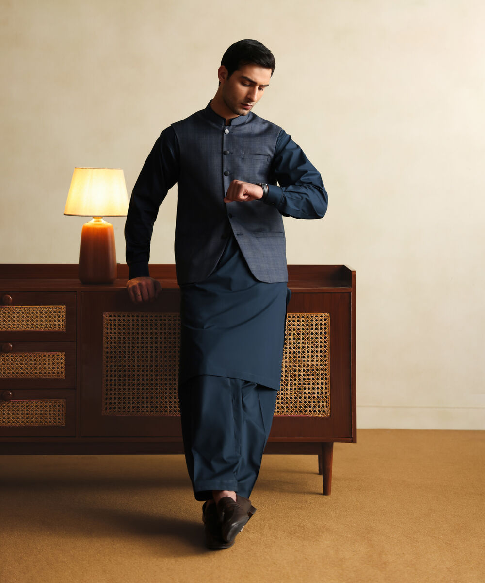 Men's Stitched Premium Suiting Blue Waistcoat