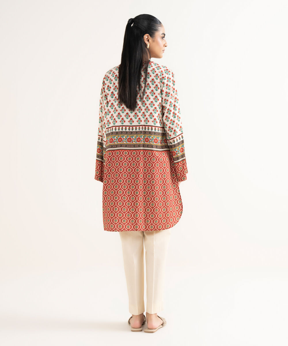 Women's RTW Cotton Printed Boxy Red Shirt