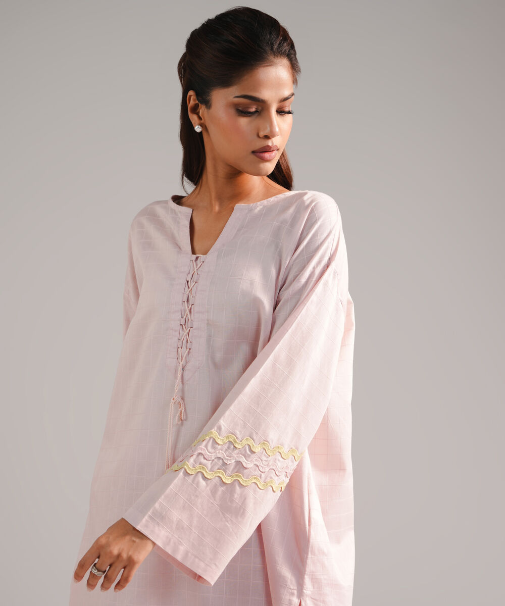 Women's RTW Dobby Embroidered Light Pink 2 Piece Suit