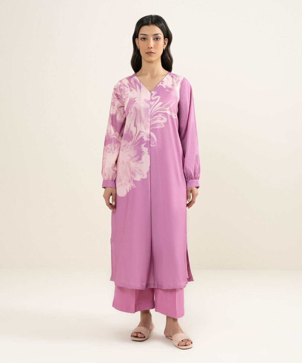 Women's RTW Blended Grip Silk Printed Pink 2 Piece Suit