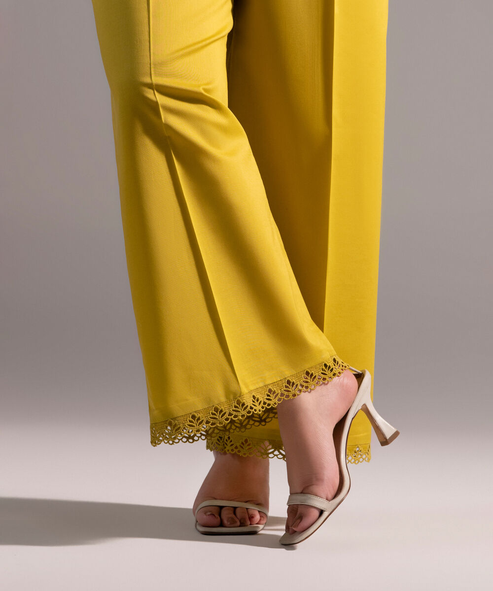 Women's RTW Cambric Solid Yellow Culottes