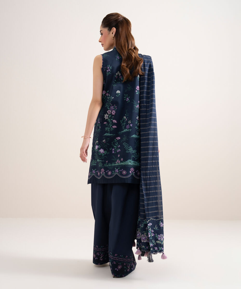 Women's Unstitched Lawn Embroidered Blue 3 Piece Suit
