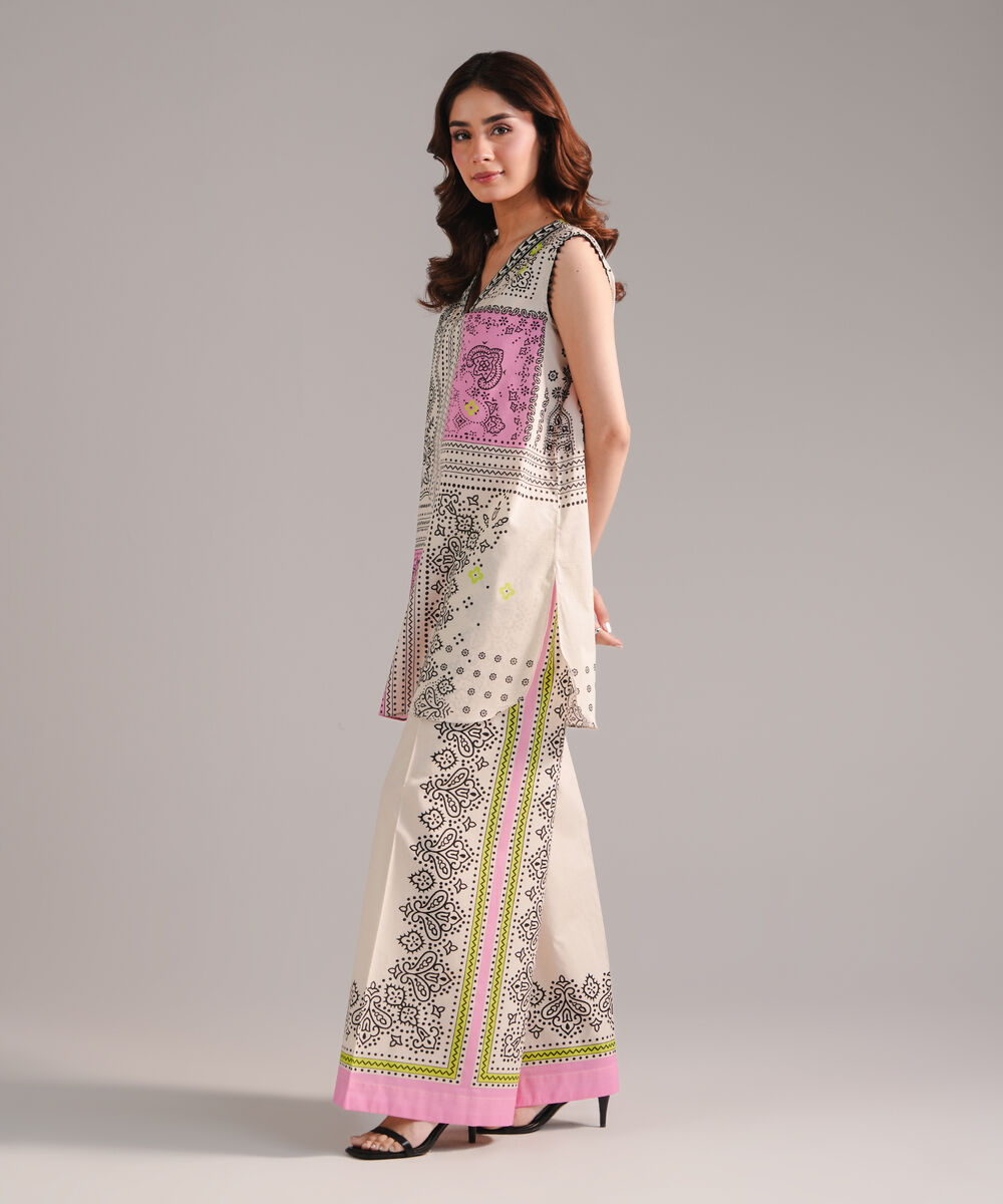 Women's RTW Lawn Printed Beige Straight Shirt