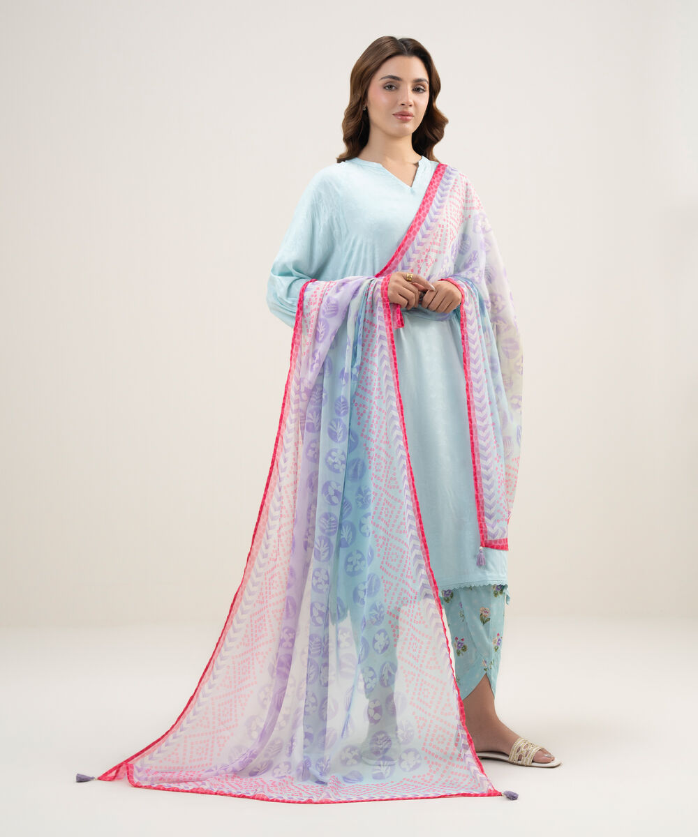 Blended Tissue Printed Blue Dupatta
