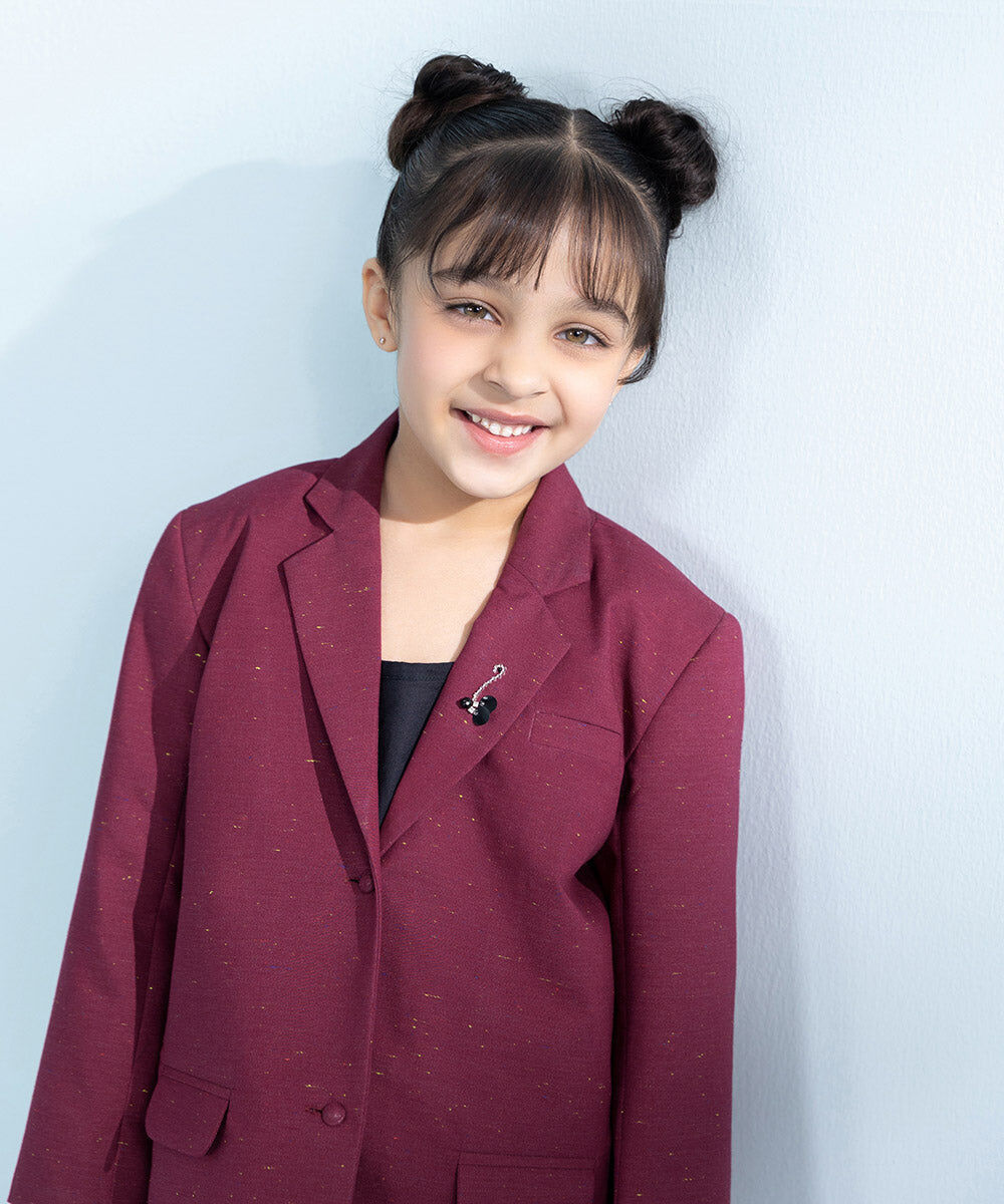 Kids Maroon 2 Piece Dyed Multi Neps Suit