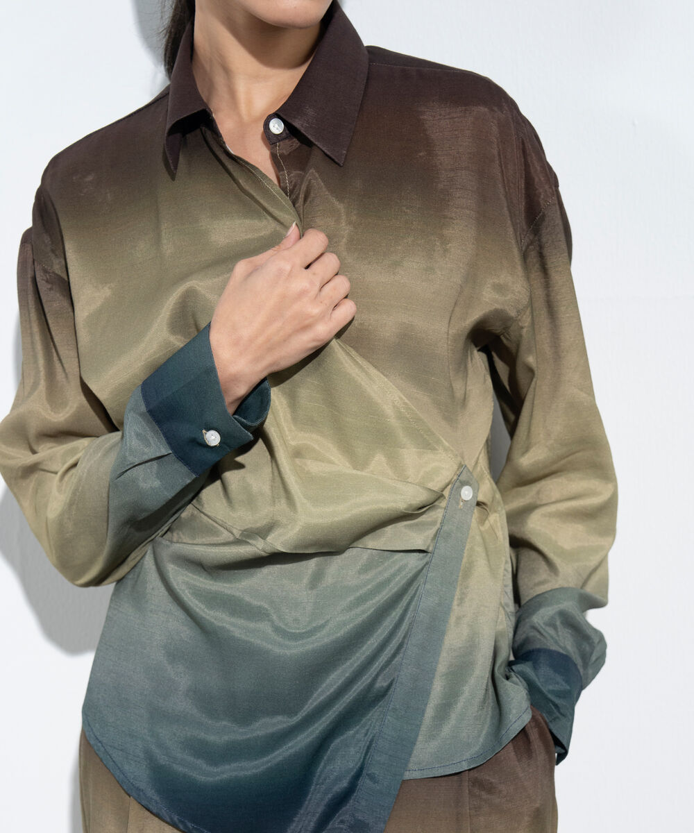 Women's Western Multi Ombre Print Wrap Shirt