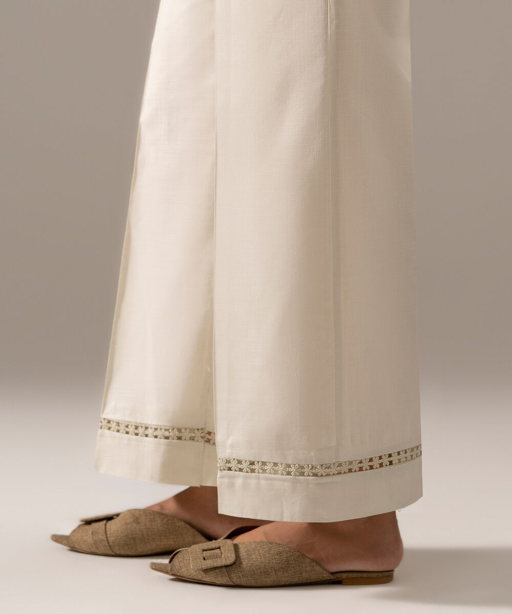 Women's RTW Cross Hatch Solid Off White Flared Pants