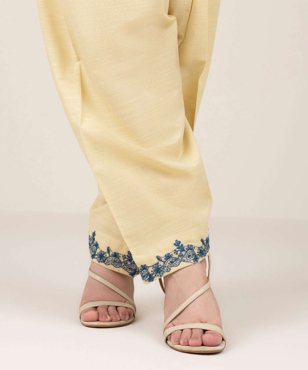 Women's RTW Cotton Embroidered Cream White Shalwar