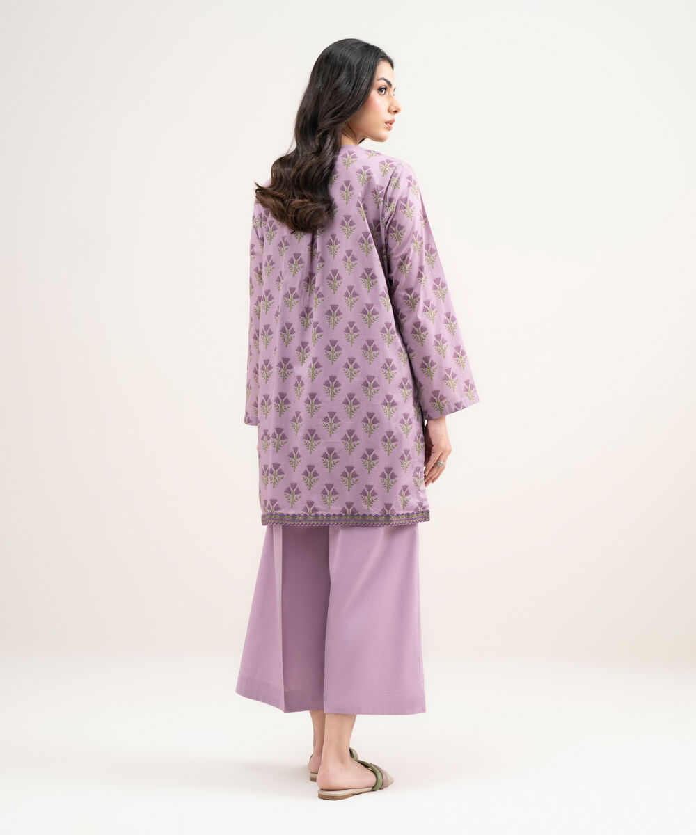 Women's RTW Lawn Embroidered Purple Straight Shirt