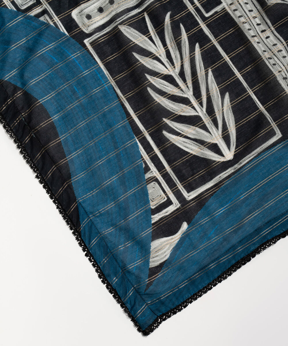 Zari Cotton Printed Black Dupatta