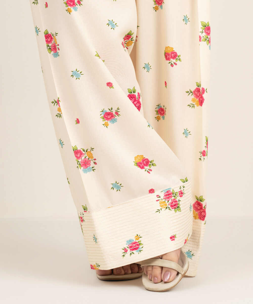 Women's RTW Arabic Cambric Printed Cream White Farshi Shalwar