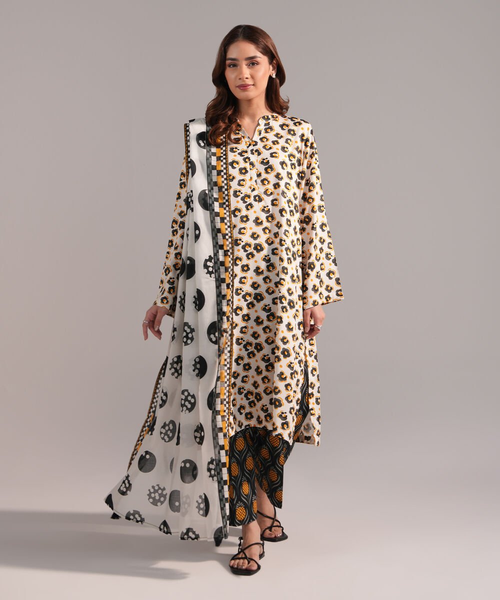 Lawn Printed White Dupatta