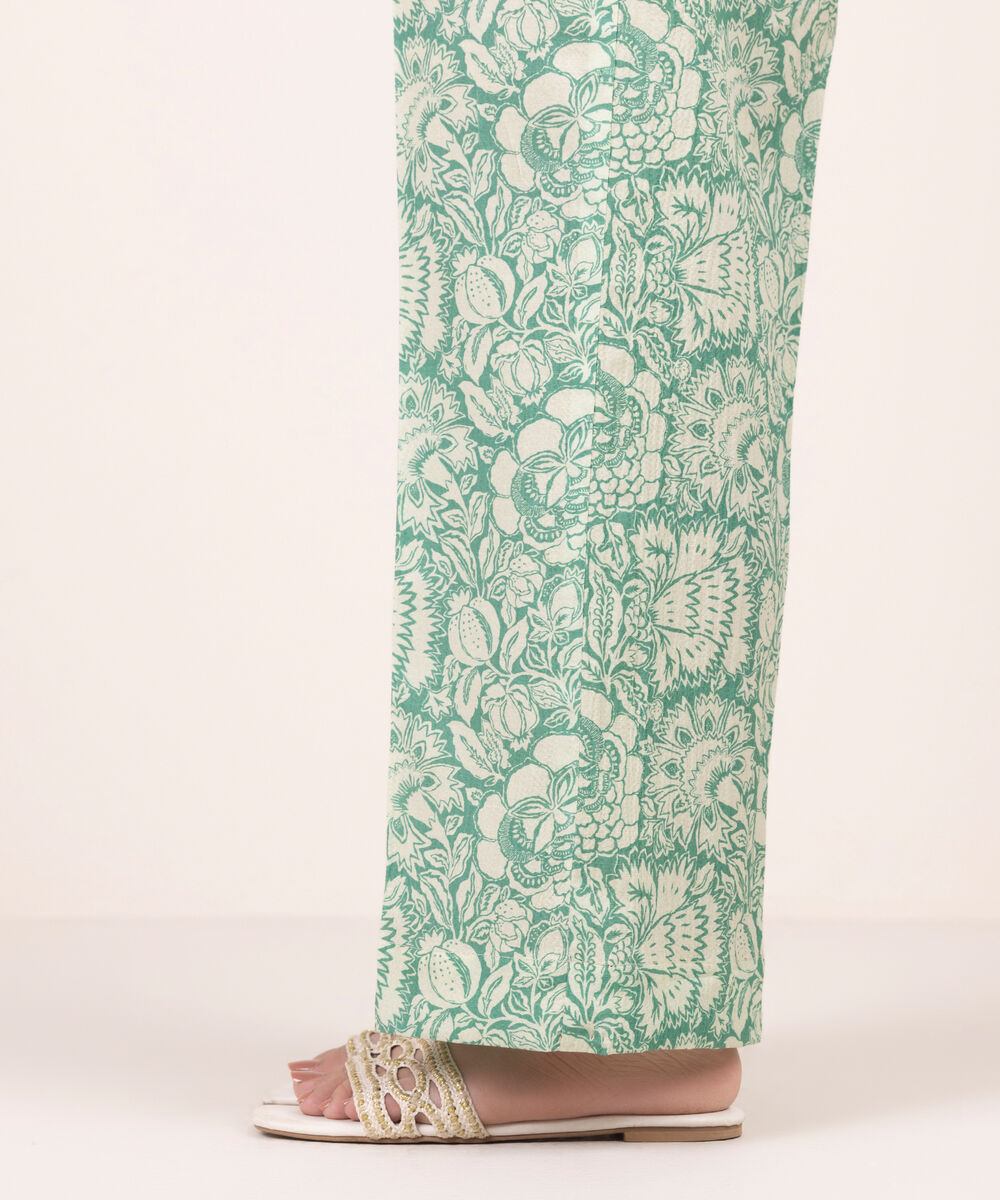 Women's RTW Seersucker Printed Green Culottes