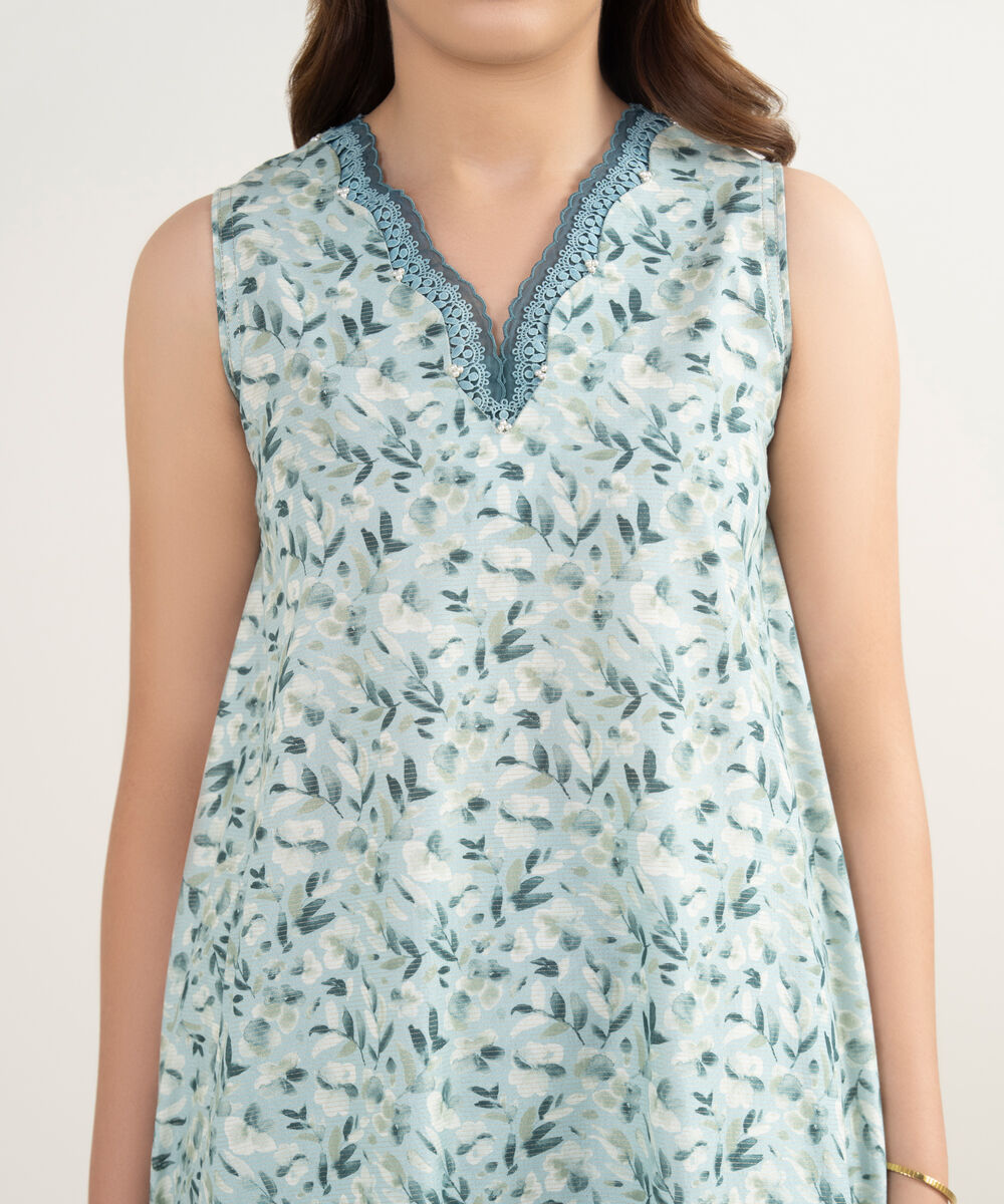 Women's Unstitched Zari Lawn Embroidered Blue 3 Piece Suit