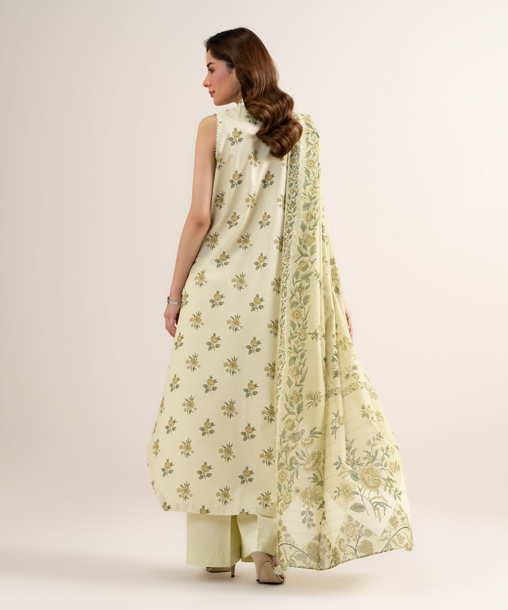 Women's Unstitched Zari Lawn Embroidered Off White 3 Piece Suit