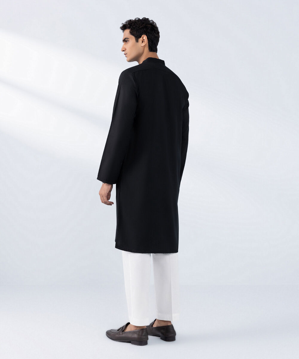 Men's Stitched Black Wash & Wear Kurta
