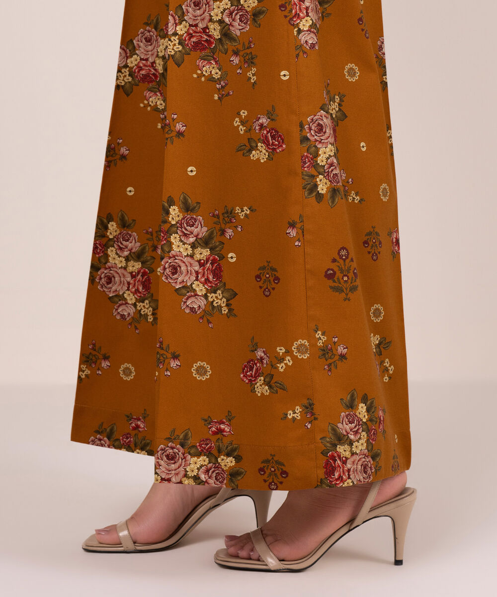 Women's RTW Cambric Printed Brown Flared Pants