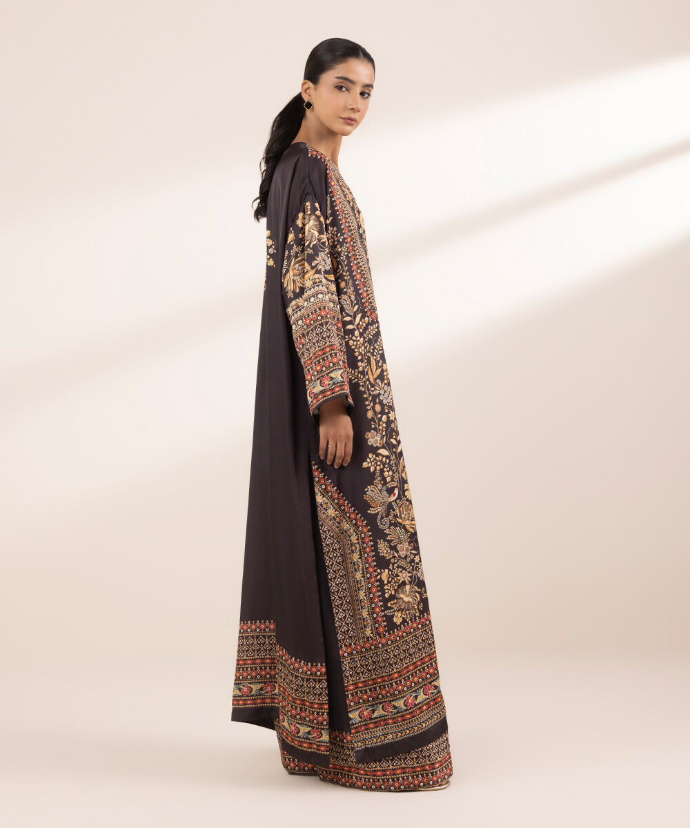 Women's RTW Blended Satin Brown Printed Two Piece Suit