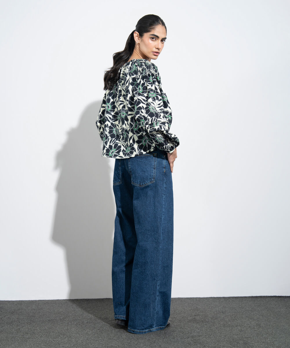 Women's Western Multi Floral Print Jacquard Blouse