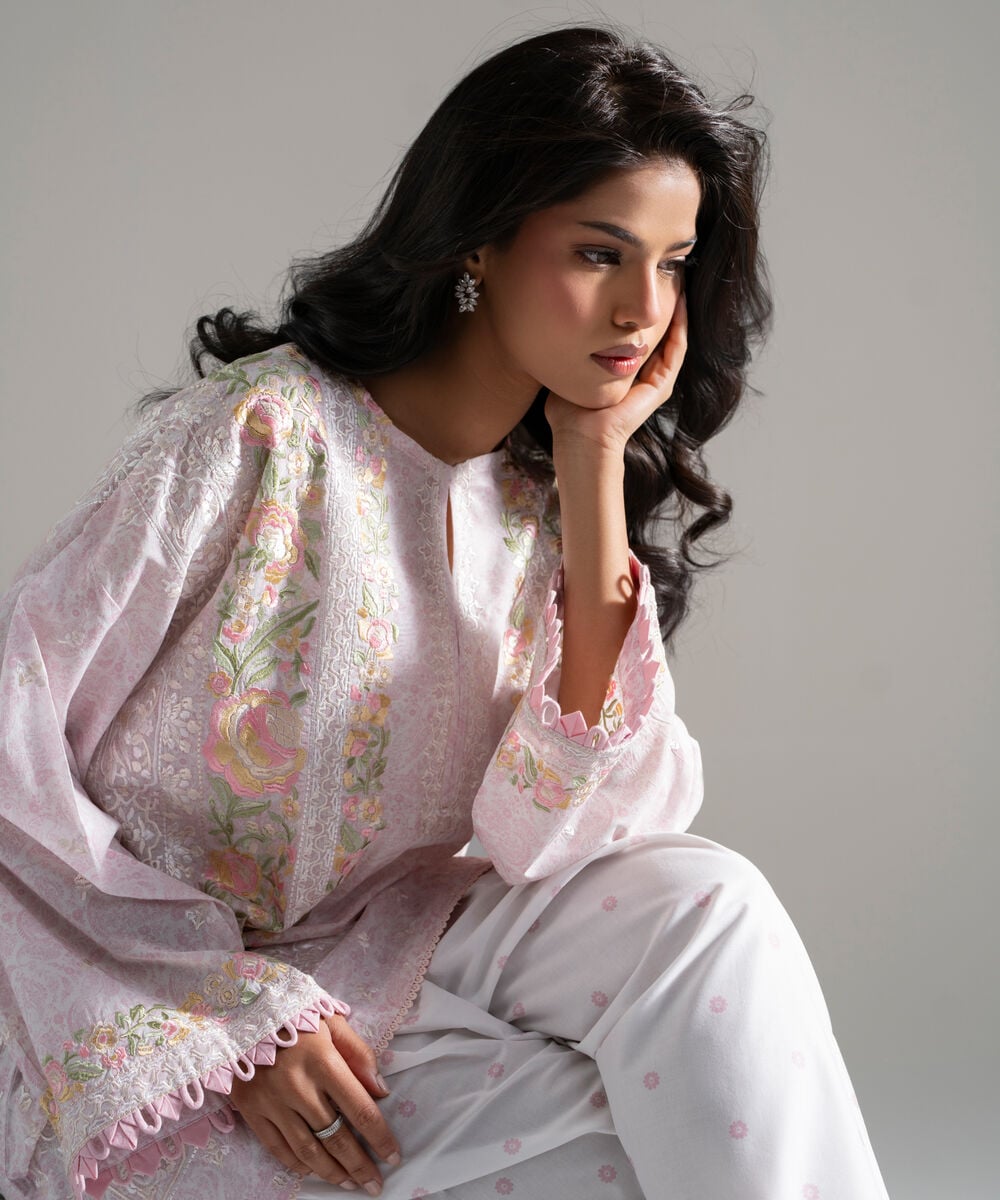 Women's RTW Lawn Embroidered White 2 Piece Suit