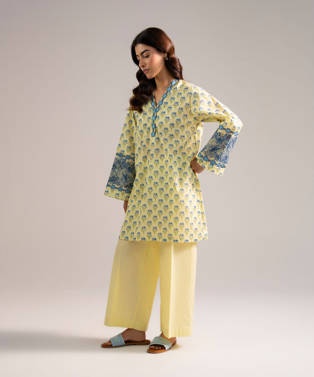 Women's RTW Lawn Embroidered Pale Yellow Straight Shirt