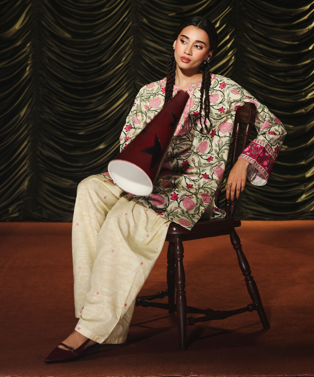 Women's RTW Light Khaddar Embroidered Pale Yellow Shalwar