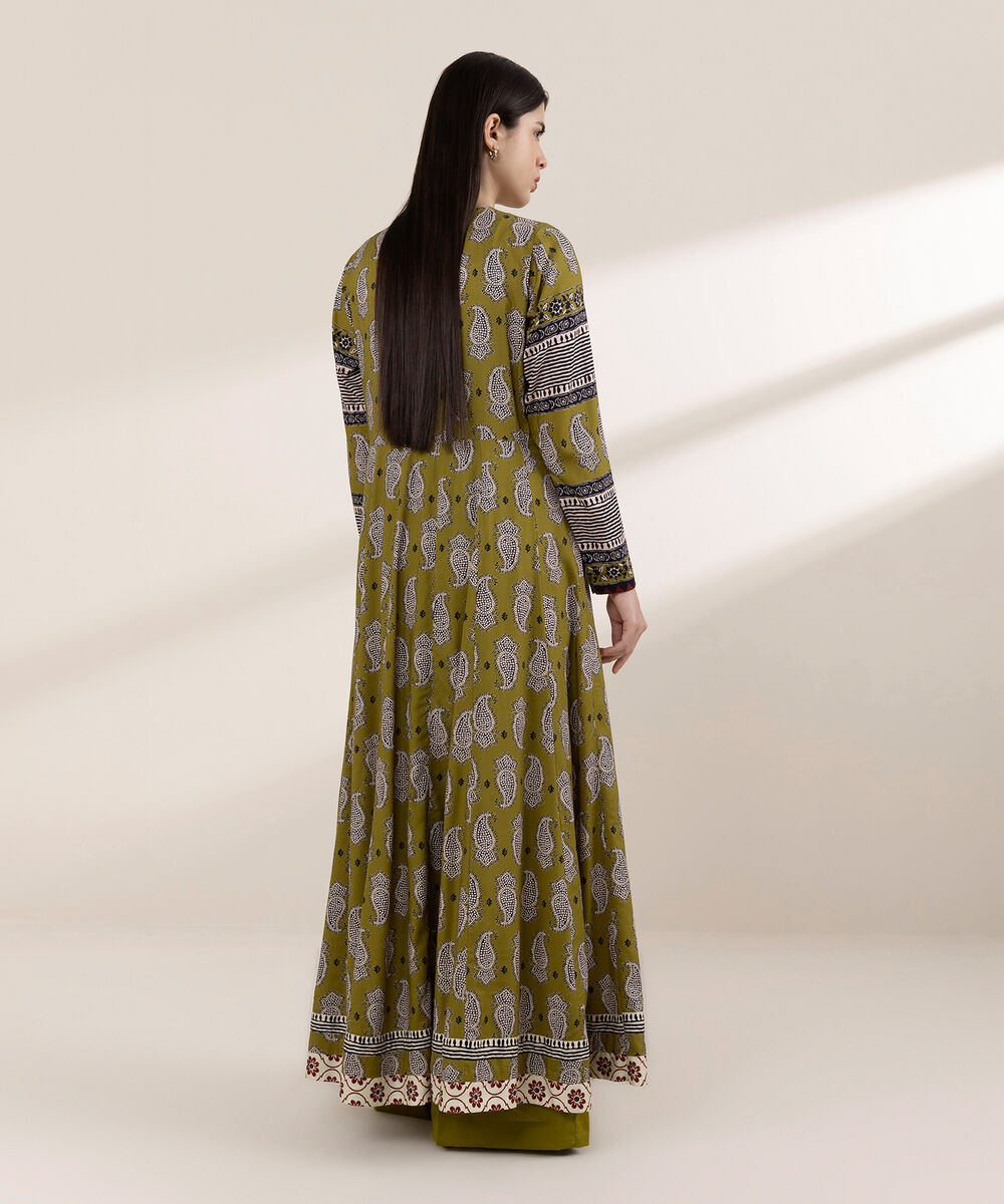 Women's RTW Arabic Lawn Green Printed Peshwas
