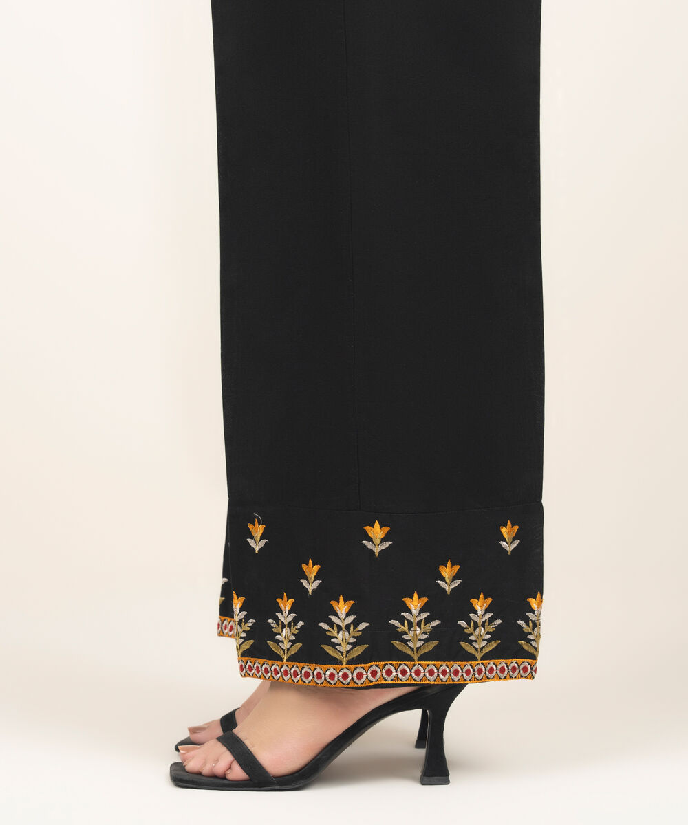 Women's RTW Lawn Embroidered Black Culottes