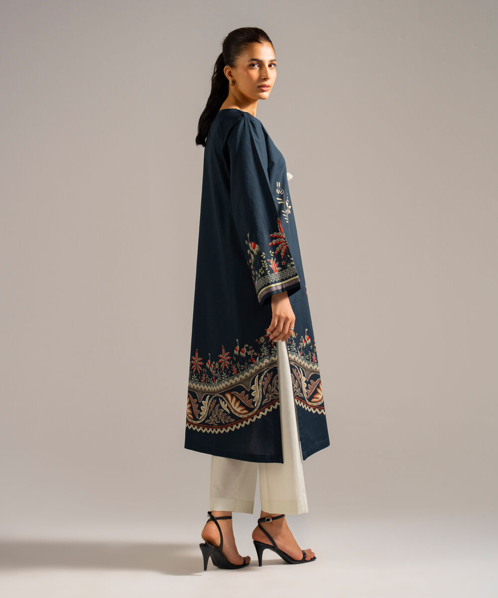 Women's RTW Lawn Printed Blue Straight Shirt