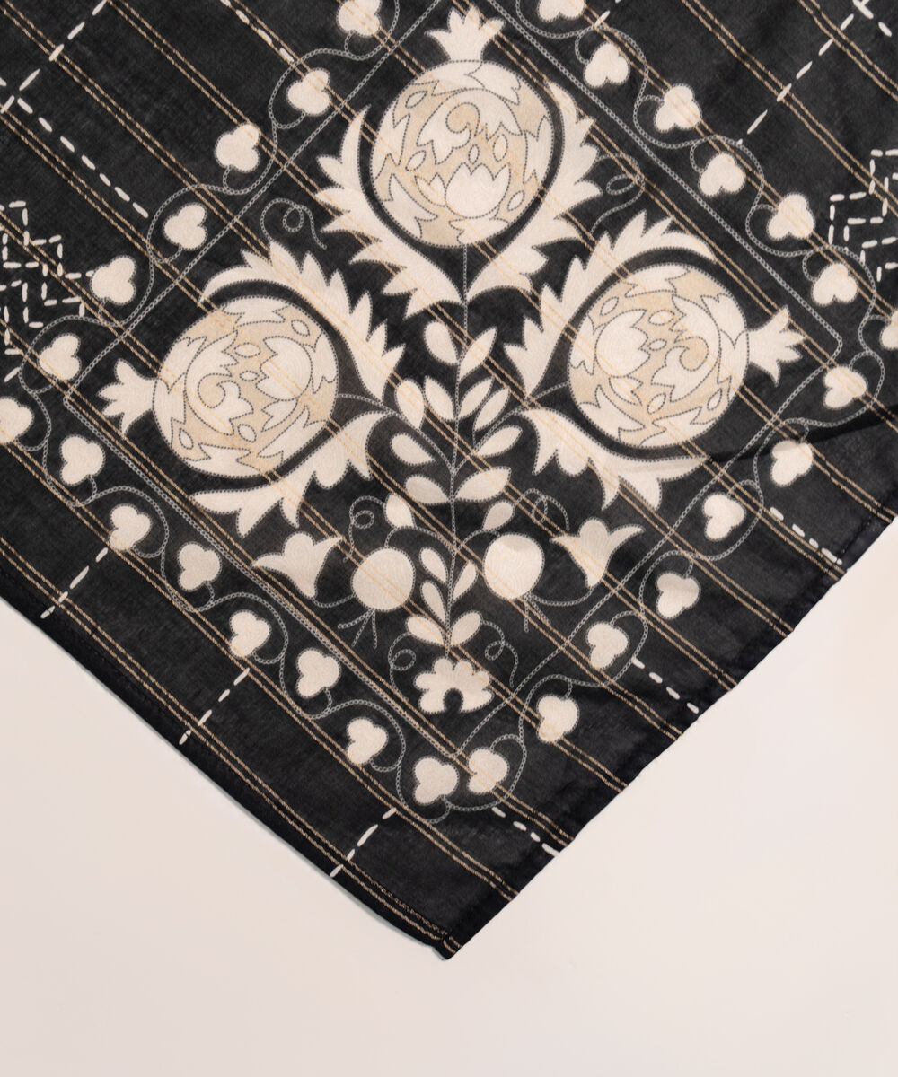 Zari Lawn Printed Black Dupatta