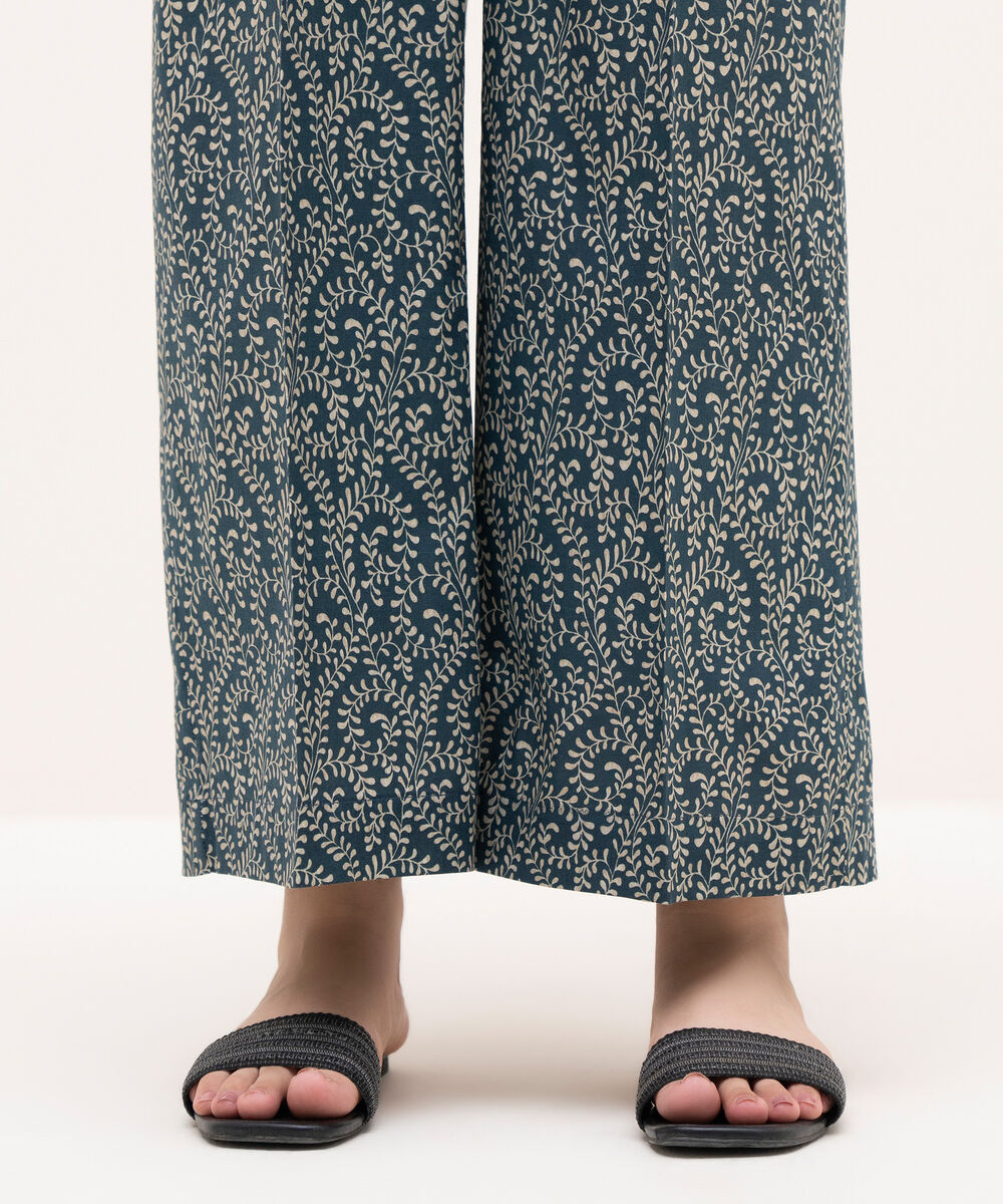 Women's RTW Cambric Blue Printed Straight Pants
