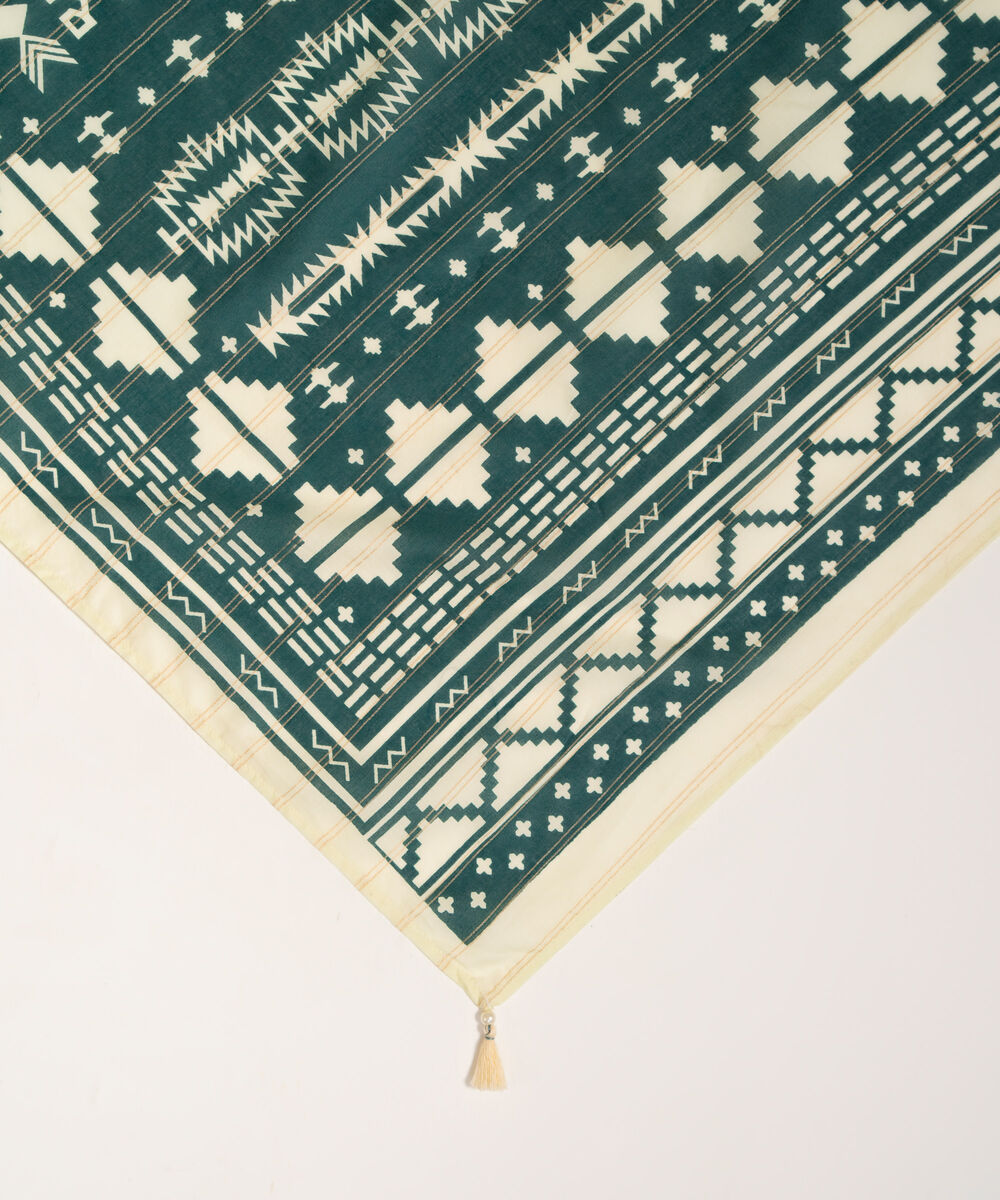 Zari Lawn Printed Teal Dupatta