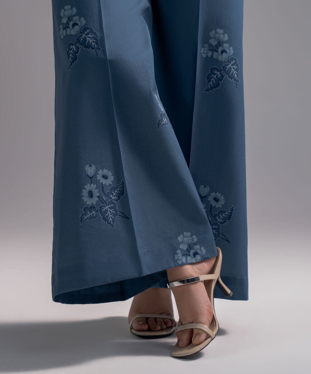 Women's RTW Cambric Printed Blue Flared Pants