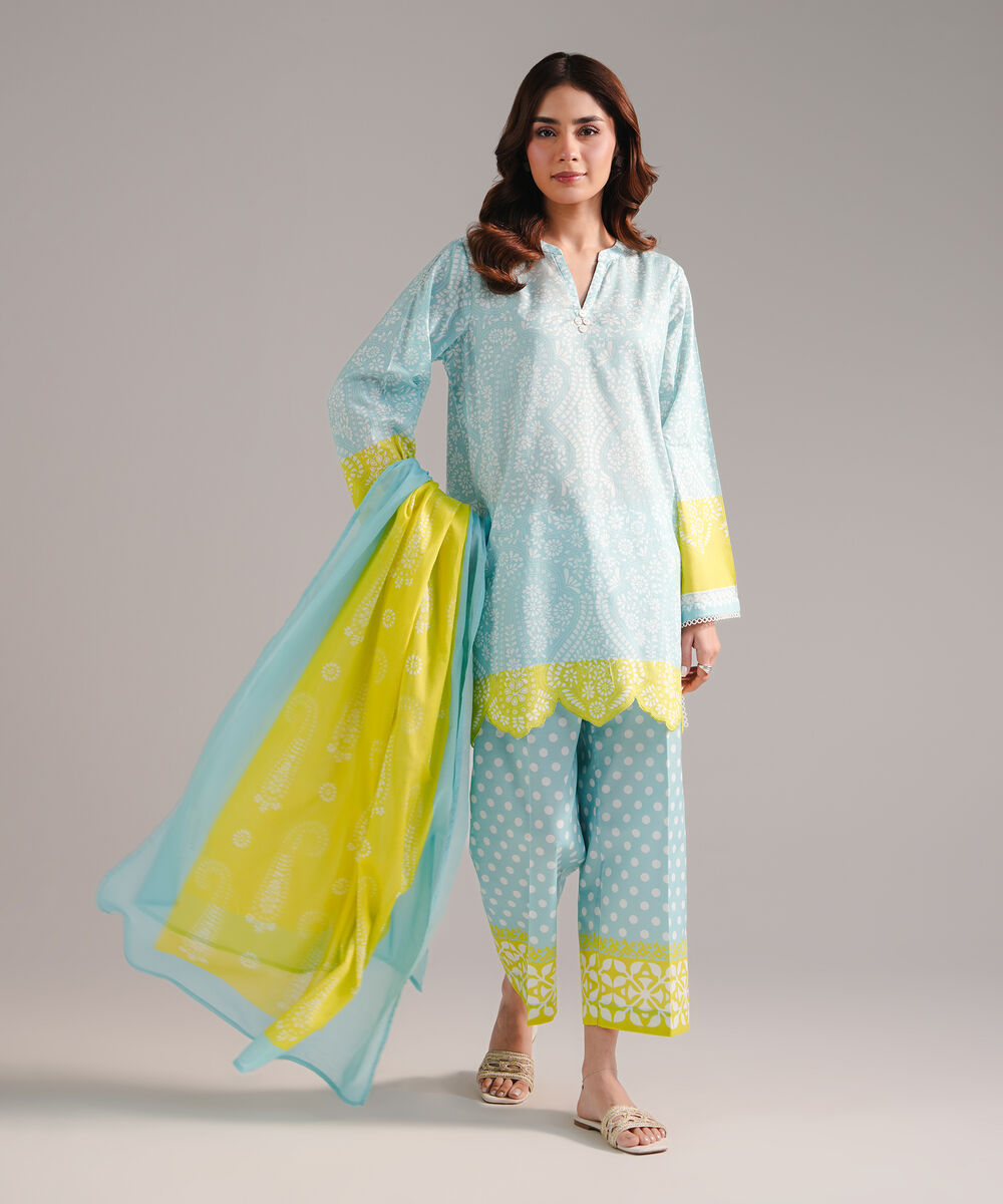 Lawn Printed Light Blue Dupatta