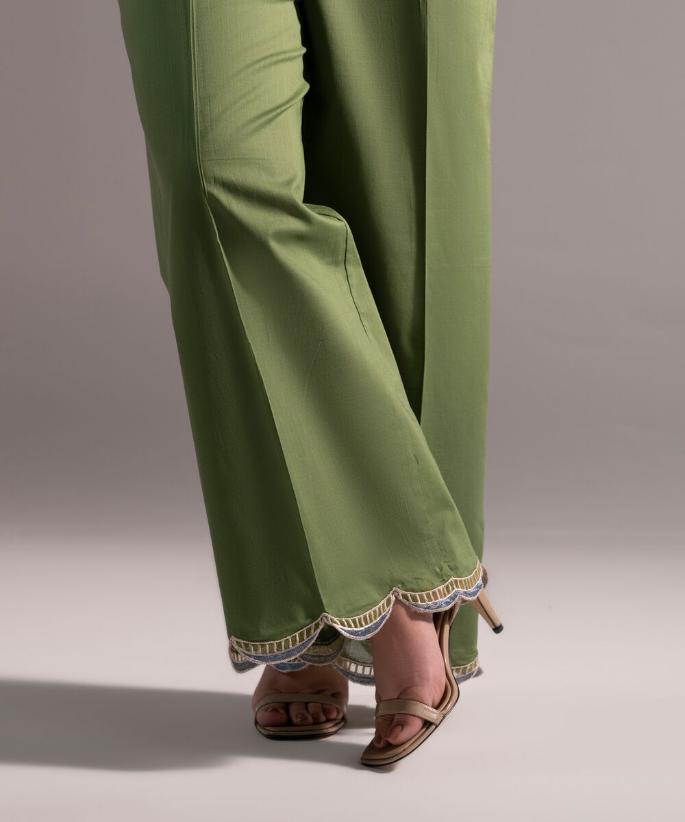 Women's RTW Crosshatch Embroidered Green Culottes