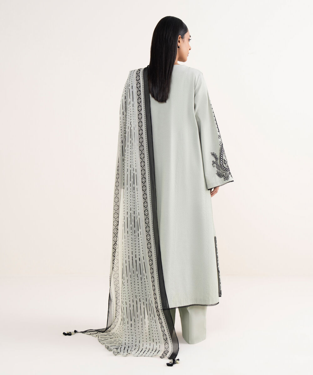 Women's Unstitched Dobby Embroidered Grey 3 Piece Suit