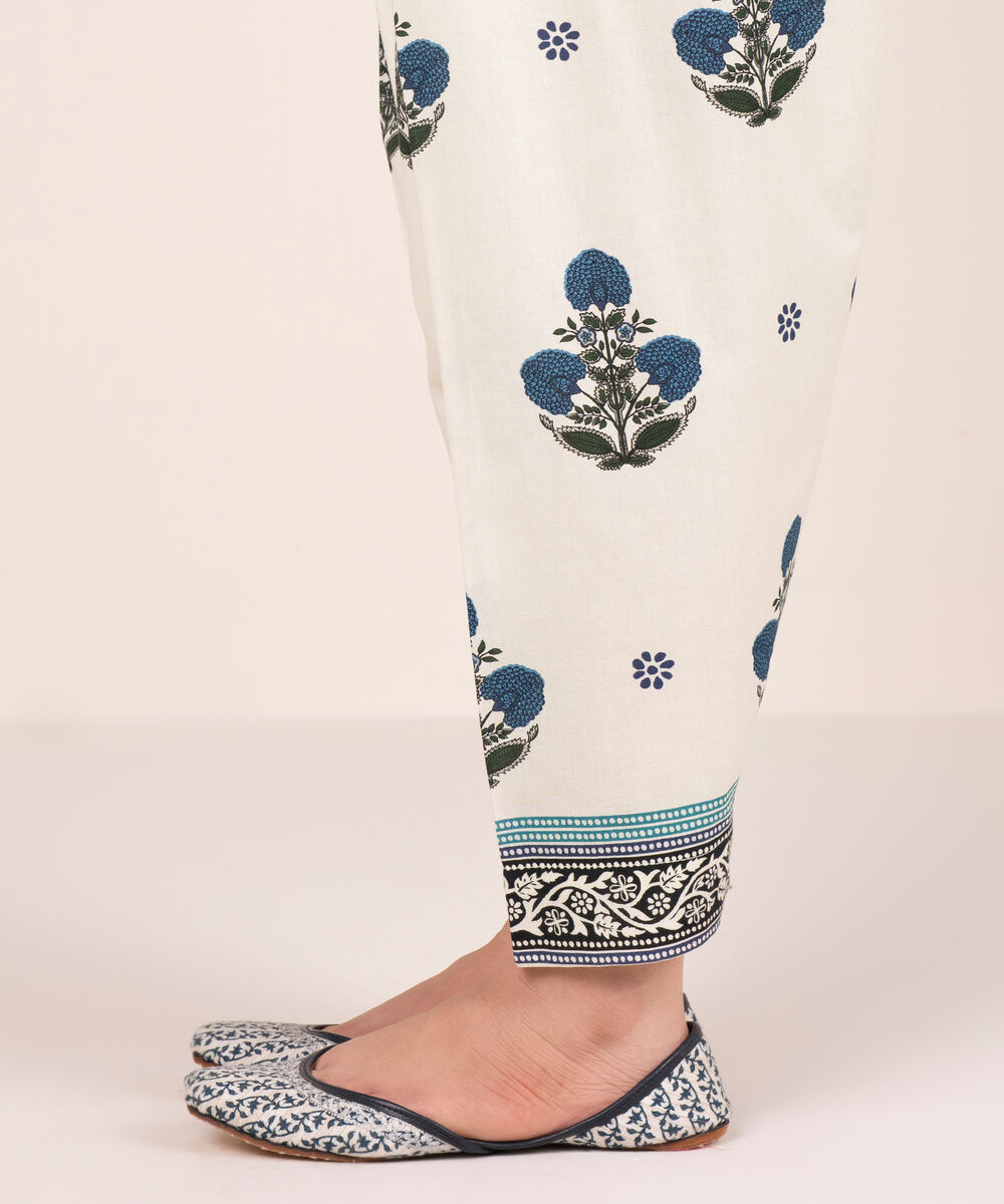 Women's RTW Cambric Printed White Shalwar